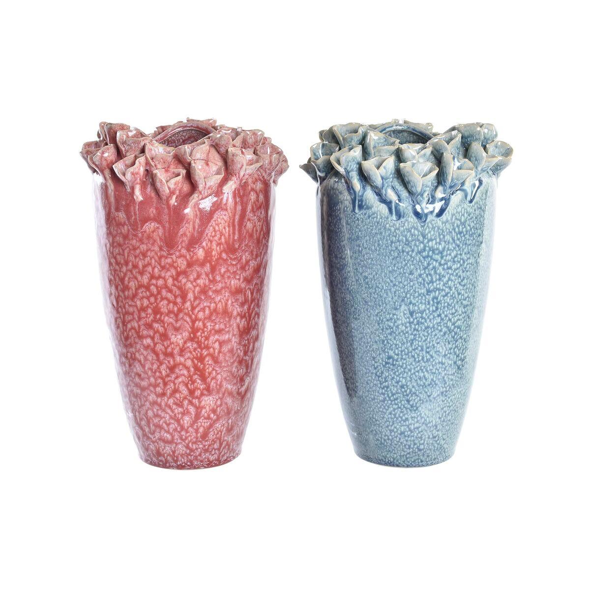 Vase DKD Home Decor 20 x 20 x 30,5 cm 22 x 22 x 33 cm Pink Turquoise