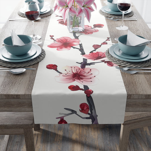 Elegant Table Runner with Pretty Plum Blossoms Design (16" × 72")