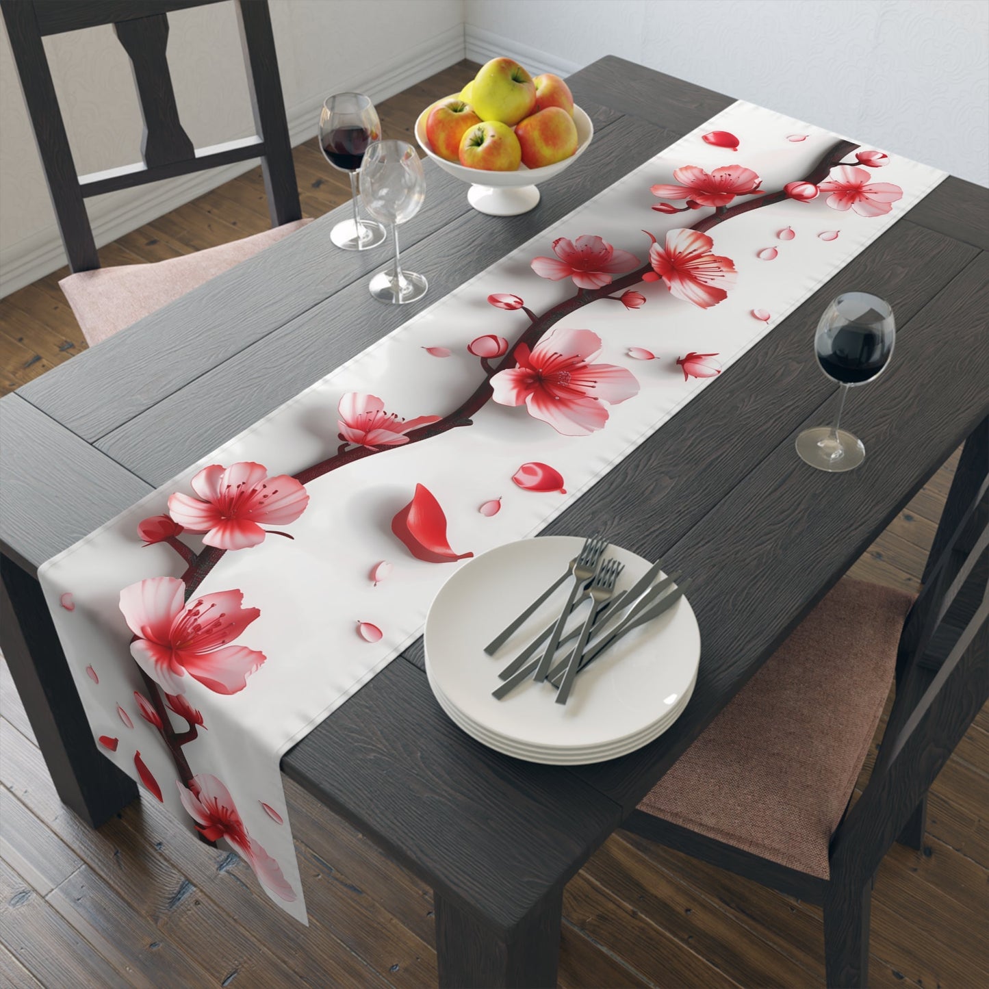 3D Table Runner with Pretty Plum Blossoms Design (16" × 72")