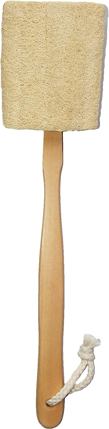 Natural Exfoliating Loofah luffa loofa Bath Brush On a Stick - with Long Wooden Handle Back Brush for Men & Women - Shower Sponge Body Back Scrubber Pack of 1