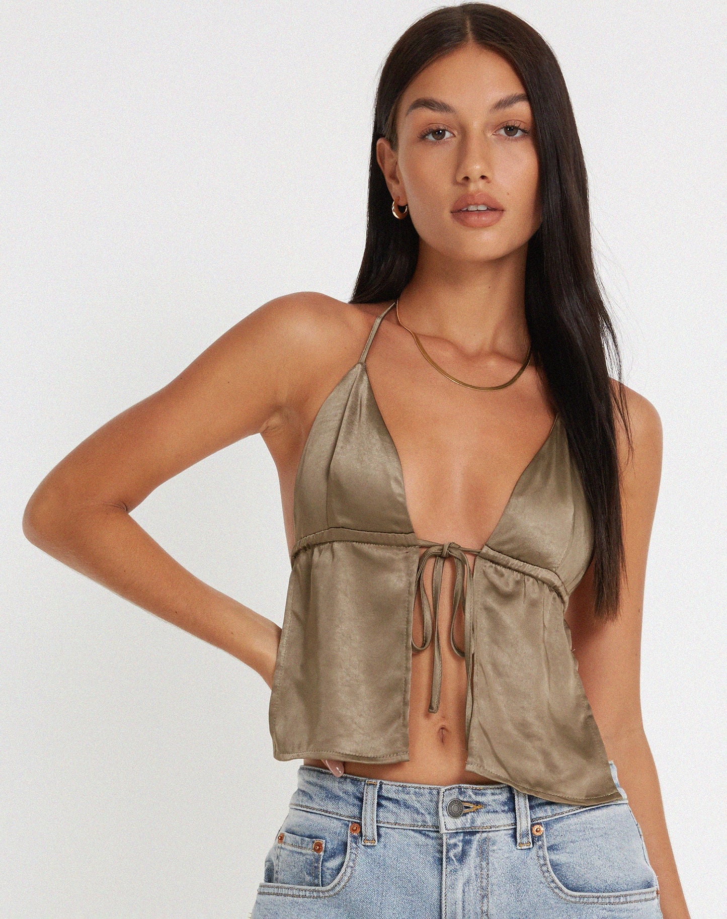 Arula Cami Top in Satin Dark Olive