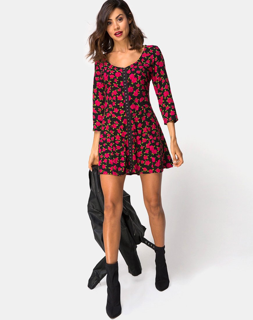 Camisa Dress in Red Bloom