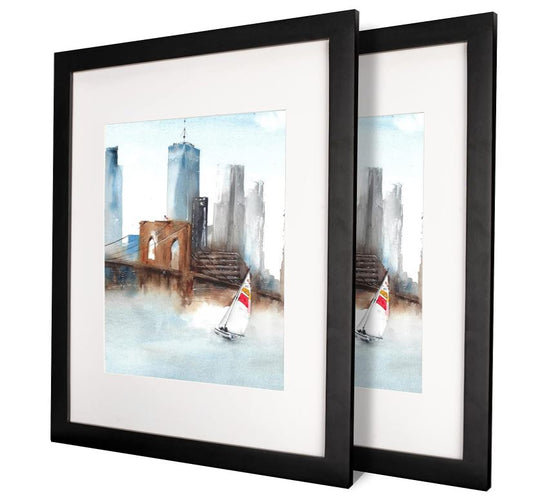 2 Pack, Black Annecy 11x14 Picture Frame - Made of Solid Wood 11x14 Photo Frames with Tempered Glass or 8x10 with Mat - Wall Mount Only