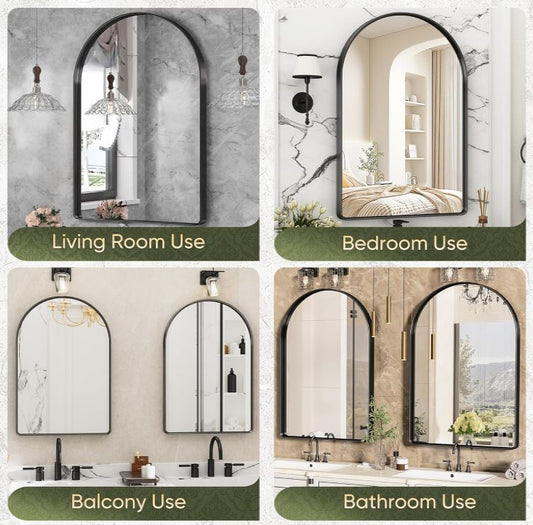 Suidia Bathroom Mirror, 24x36 Inch Wall Mirror for Bathroom Arched Mirrors Brushed Metal Frame Black Bathroom Mirror for Living Room Bedroom Entryway, Horizontal/Vertical