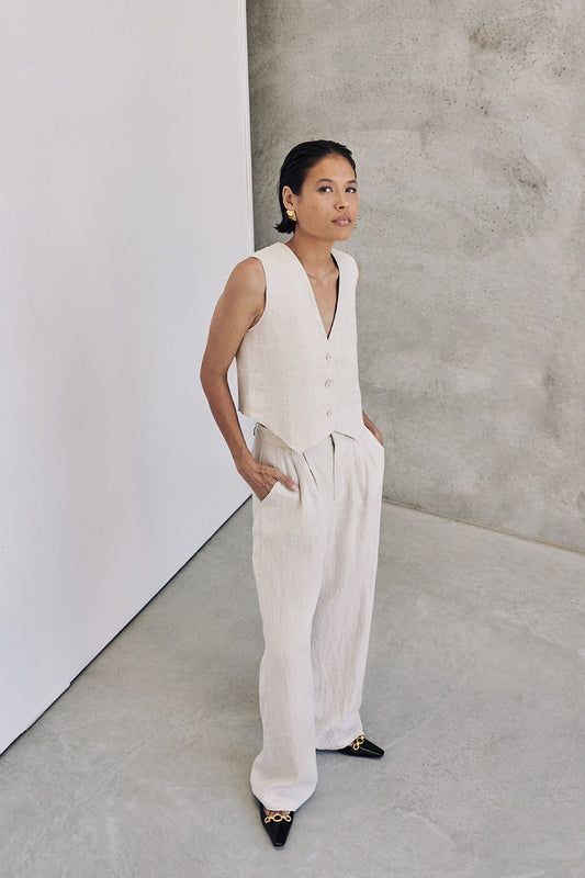 NORAH NATURAL LINEN PANT Clothing DISSH Boutiques 16 NATURAL