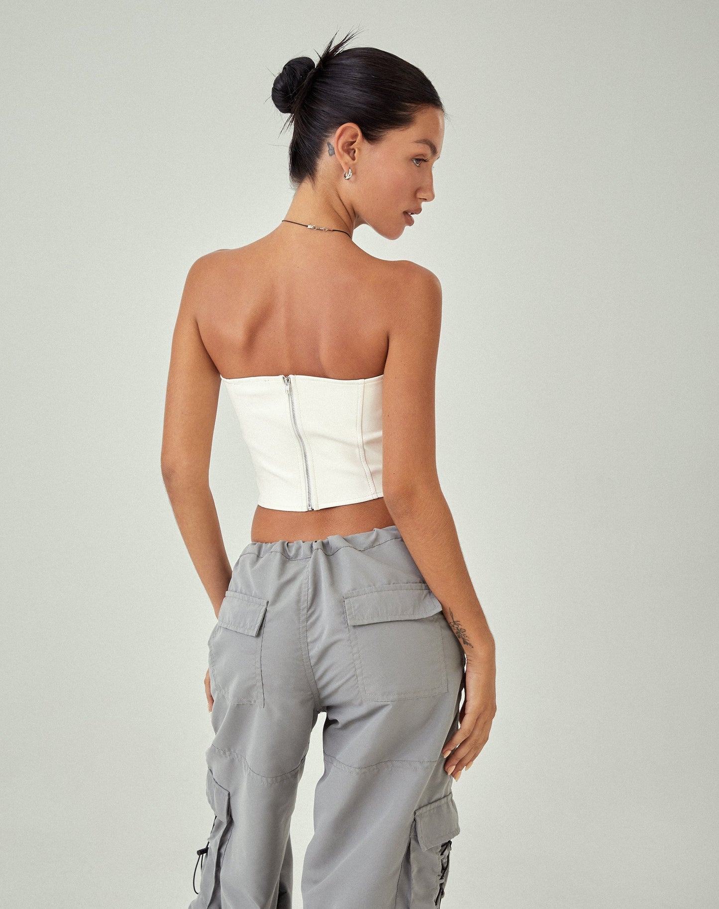 MOTEL X JACQUIE Dena Corset Top in PU Off White
