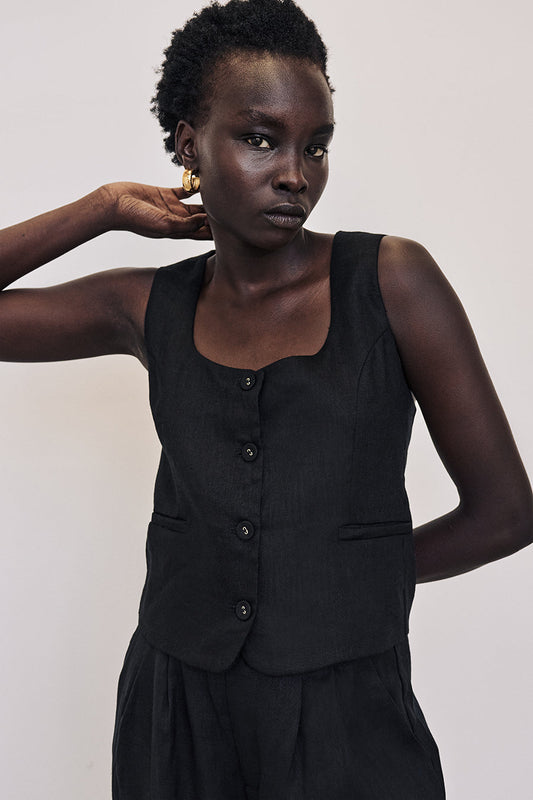 OSCAR BLACK SCOOP NECK LINEN VEST Clothing DISSH Boutiques 6 BLACK