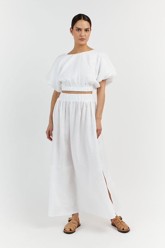 BONNIE WHITE LINEN BUBBLE CROP TOP Clothing DISSH Boutiques 12 WHITE