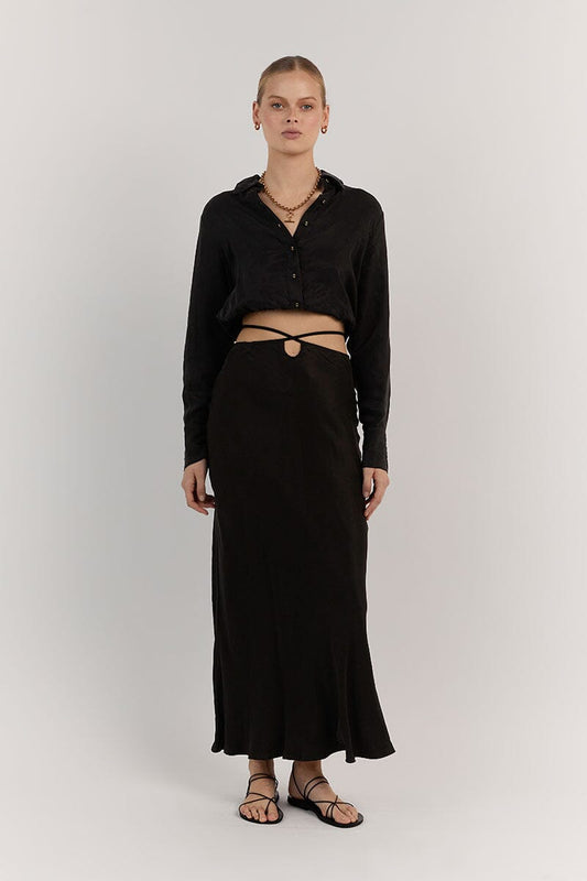 MIA BLACK CROPPED SLEEVED SHIRT