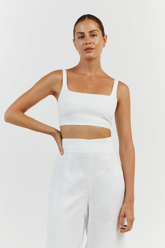 PENNY WHITE LINEN CROP TOP Clothing DISSH Boutiques 6 WHITE