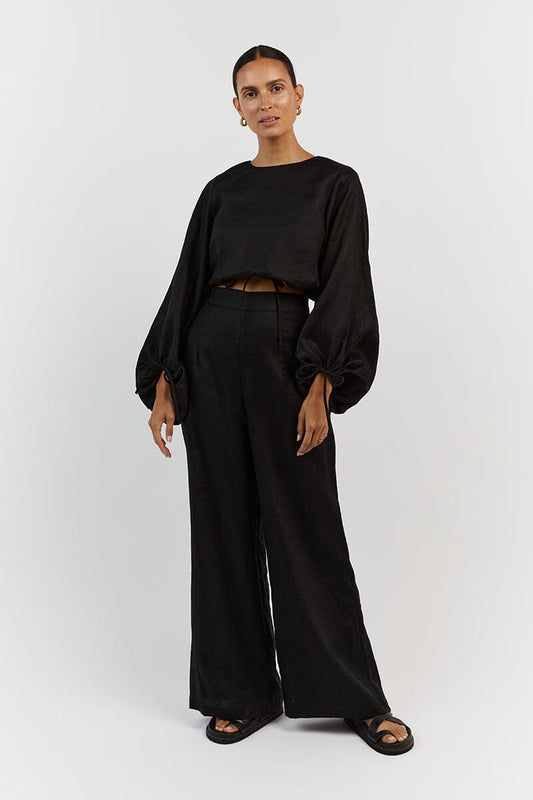 MOLLY BLACK LINEN CROP TOP Clothing DISSH Boutiques 12 BLACK