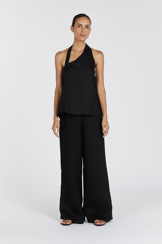 ZOEY BLACK LINEN ASYM TOP Clothing DISSH Boutiques