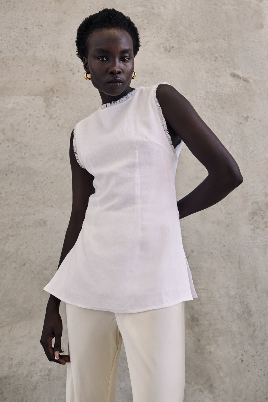 NELLIE WHITE LINEN TUNIC TOP Clothing DISSH Boutiques 12 WHITE