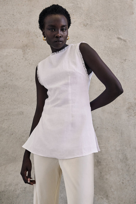 NELLIE WHITE LINEN TUNIC TOP Clothing DISSH Boutiques 12 WHITE