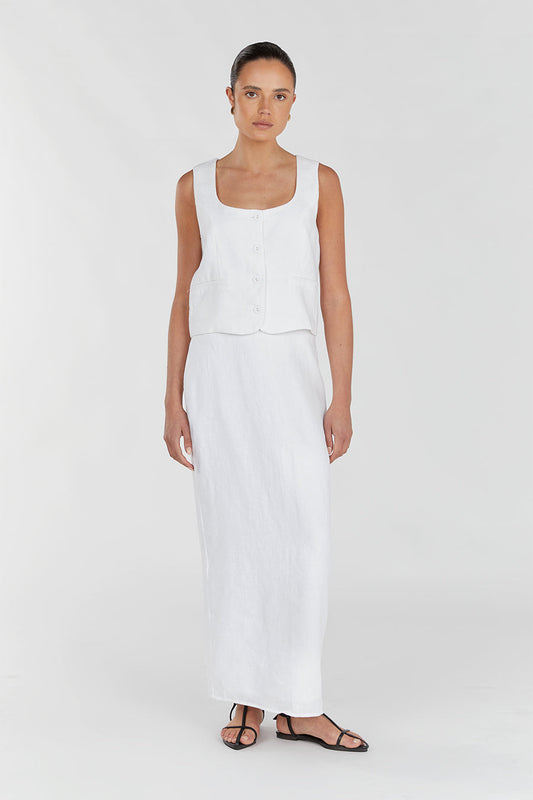 ROBERTS WHITE LINEN MIDI SKIRT Clothing DISSH Boutiques