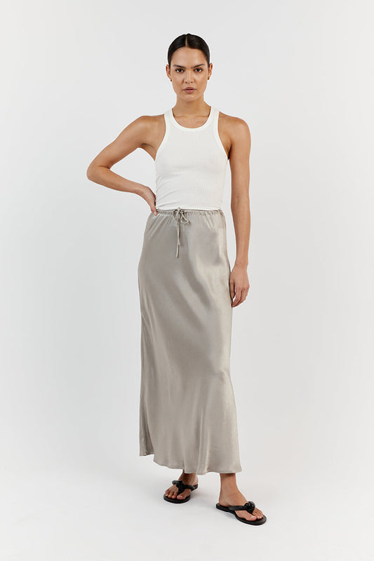 BOBBY PEWTER SATIN BIAS CUT SKIRT Clothing DISSH Boutiques 8 PEWTER