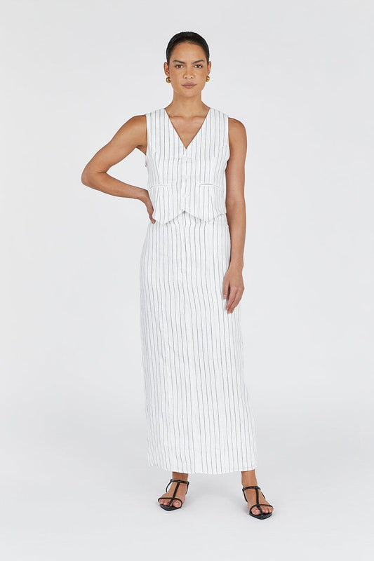 MARCEL WHITE PINSTRIPE MIDI SKIRT Clothing DISSH Boutiques 14 WHITE