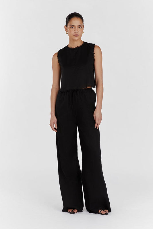 NOVA BLACK LIGHT WEIGHT LINEN PANT Clothing DISSH Boutiques 16 BLACK