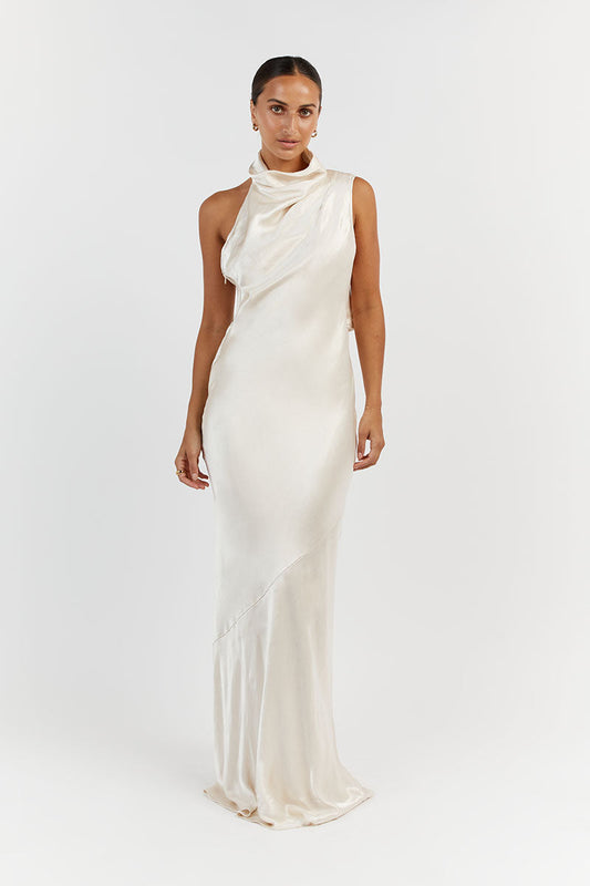 AISLE PEARL SATIN BACKLESS MIDI DRESS Clothing DISSH Boutiques 12 PEARL