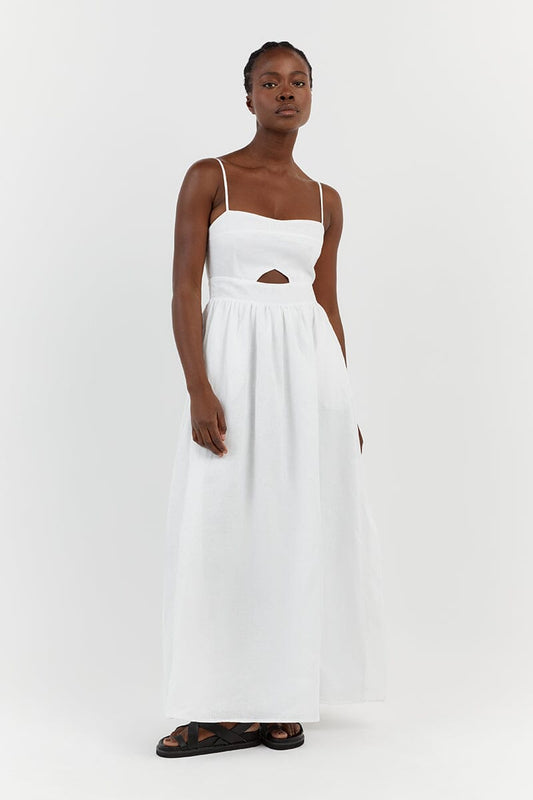 HARPER WHITE LINEN MIDI DRESS Clothing DISSH Boutiques 12 WHITE