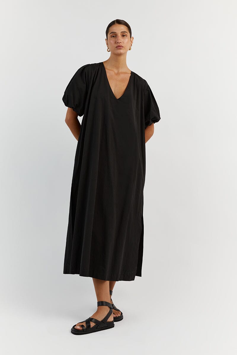 SKYLAR BLACK COTTON MIDI DRESS Clothing DISSH Boutiques 16 BLACK
