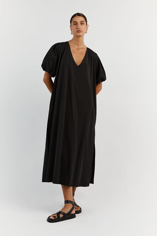 SKYLAR BLACK COTTON MIDI DRESS Clothing DISSH Boutiques 16 BLACK
