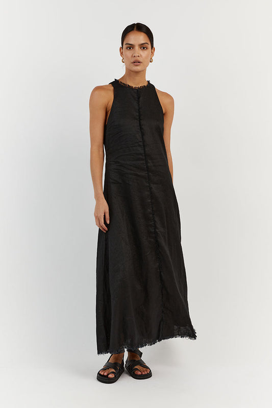 GEORGIE BLACK LINEN HIGH NECK DRESS Clothing DISSH Boutiques 12 BLACK