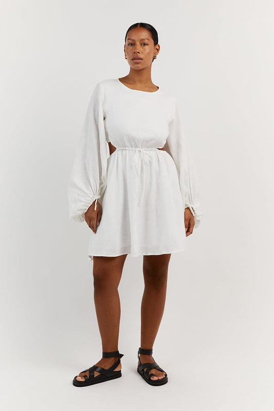 MOLLY WHITE LINEN MINI DRESS Clothing DISSH Boutiques 16 WHITE
