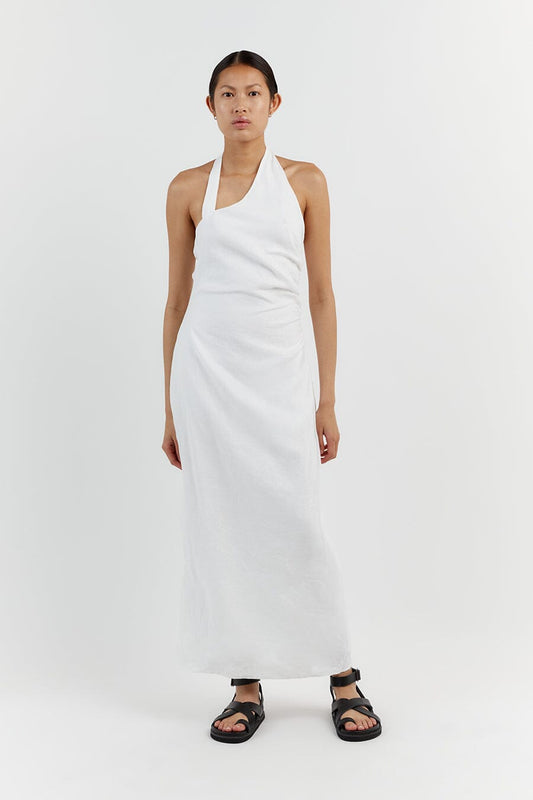 ZOEY WHITE ASYM LINEN MIDI DRESS Clothing DISSH Boutiques 6 WHITE