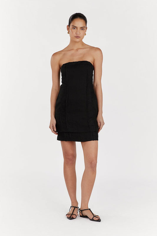 DULCE BLACK LINEN MINI DRESS Clothing DISSH Boutiques 14 BLACK