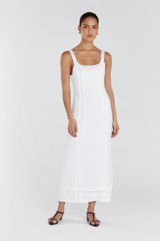 DULCE WHITE LINEN MIDI DRESS