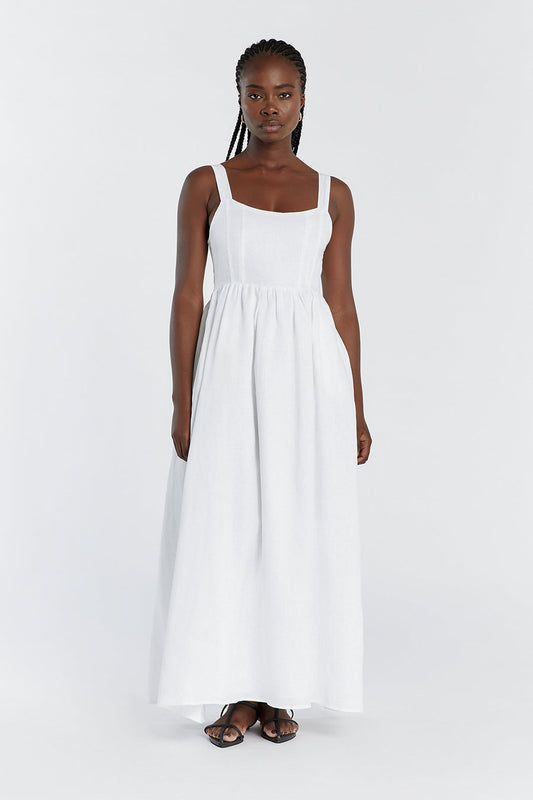 SPENCER WHITE LINEN MIDI DRESS