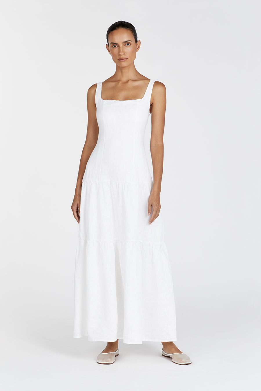CAMILLE WHITE LINEN MAXI DRESS