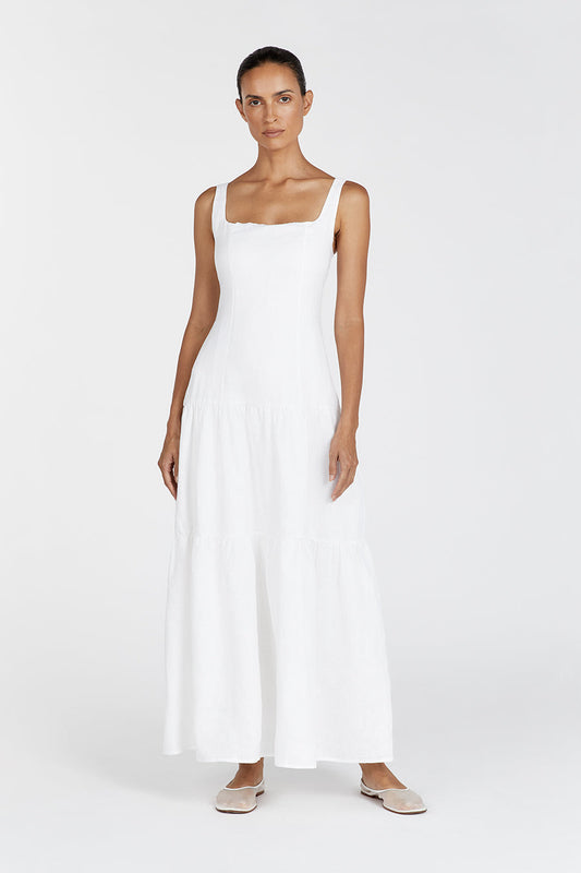 CAMILLE WHITE LINEN MAXI DRESS