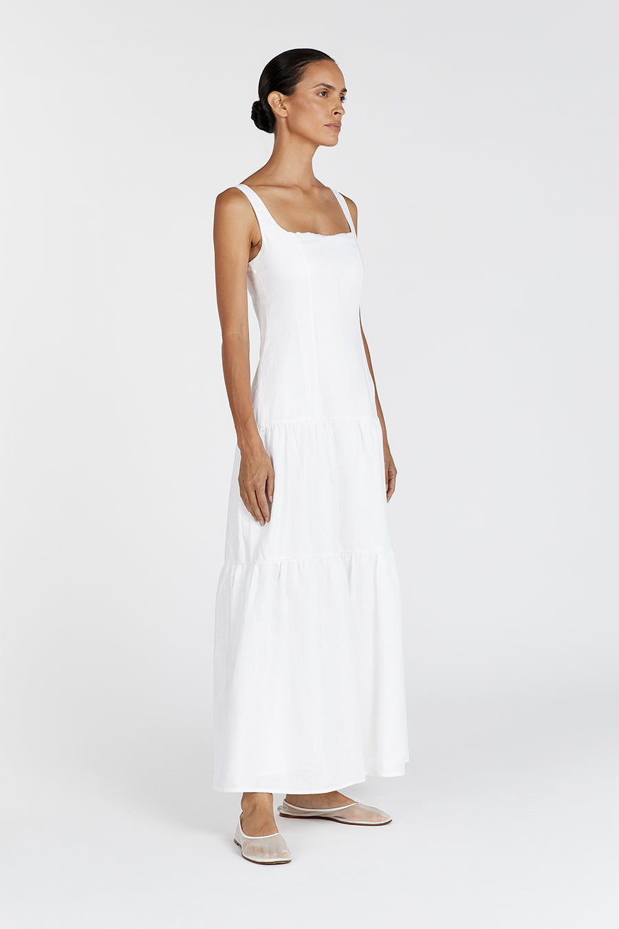 CAMILLE WHITE LINEN MAXI DRESS