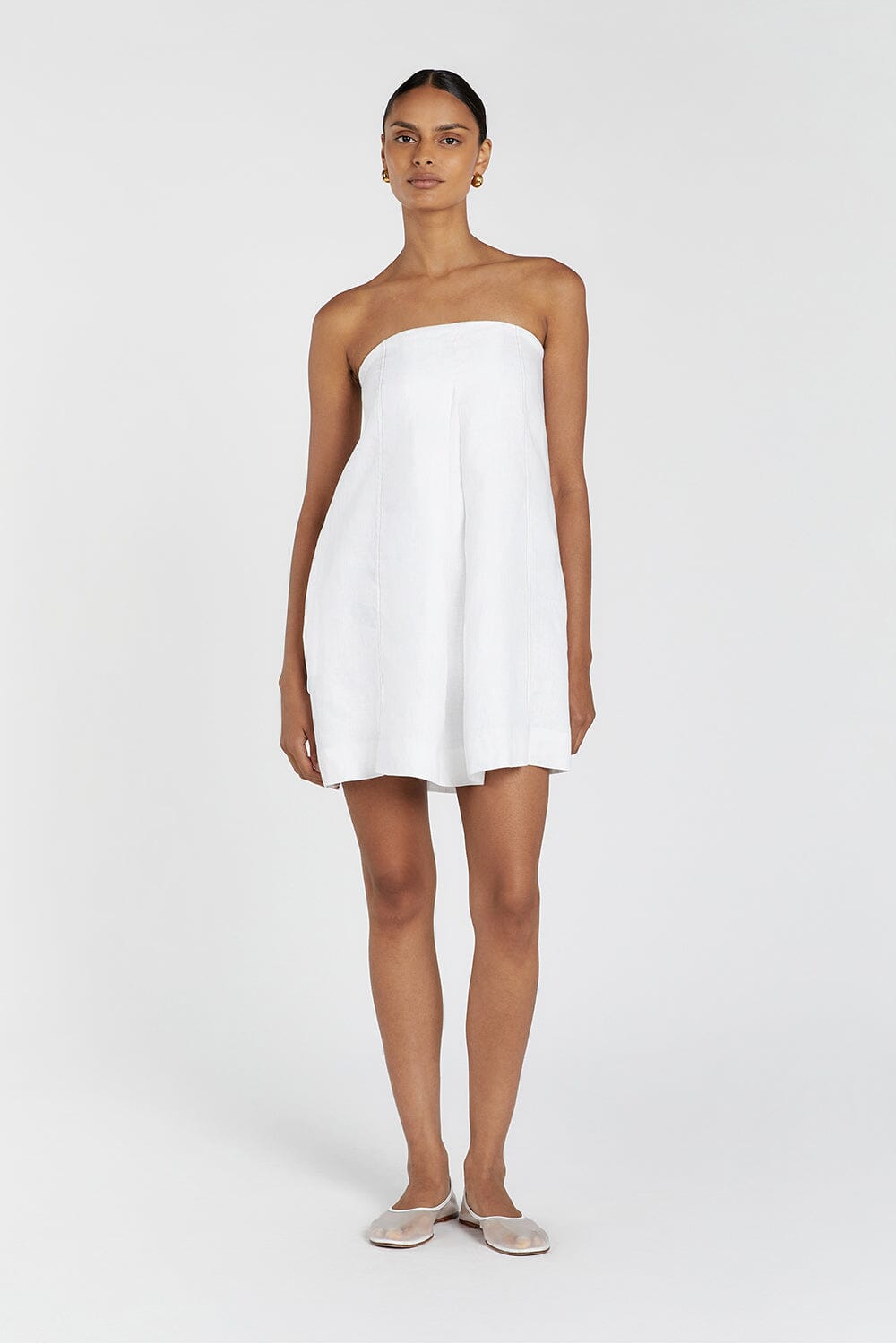 SIMONA WHITE LINEN MINI DRESS Clothing DISSH Boutiques 12 WHITE