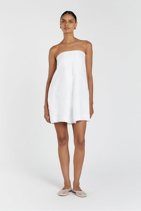 SIMONA WHITE LINEN MINI DRESS Clothing DISSH Boutiques 12 WHITE