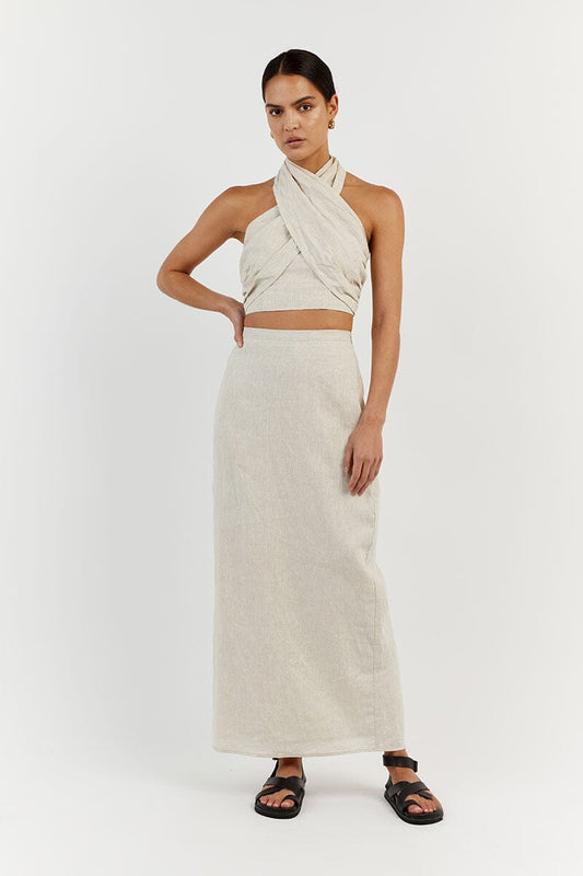 GINA NATURAL LINEN HALTER CROP TOP Clothing DISSH Boutiques 6 NATURAL