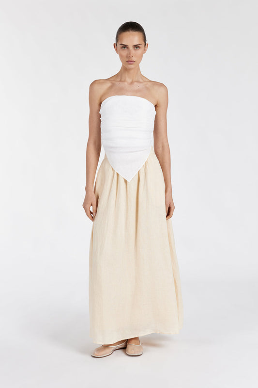 NICCI WHITE LINEN STRAPLESS TOP