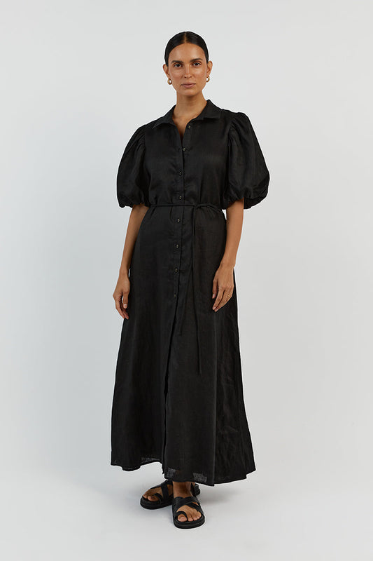 RAE BLACK LINEN SHIRT MIDI DRESS Clothing DISSH Boutiques 14 BLACK