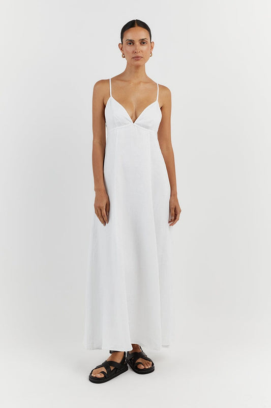 GEM WHITE LINEN MAXI DRESS Clothing DISSH Boutiques 16 WHITE