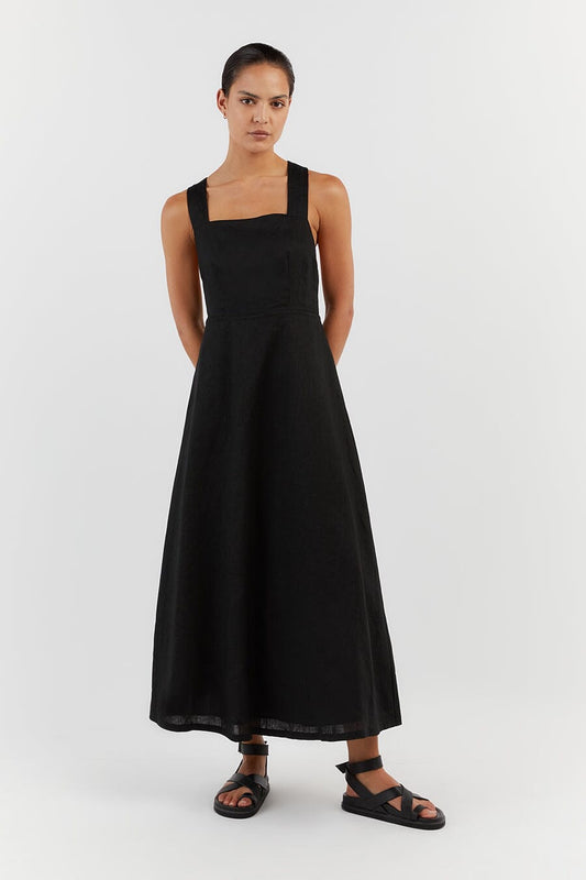 ZADIE BLACK APRON LINEN MIDI DRESS Clothing DISSH Boutiques 14 BLACK