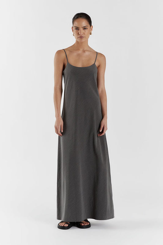 DIEGO GREY PINSTRIPE MAXI DRESS Clothing DISSH Boutiques 12 GREY