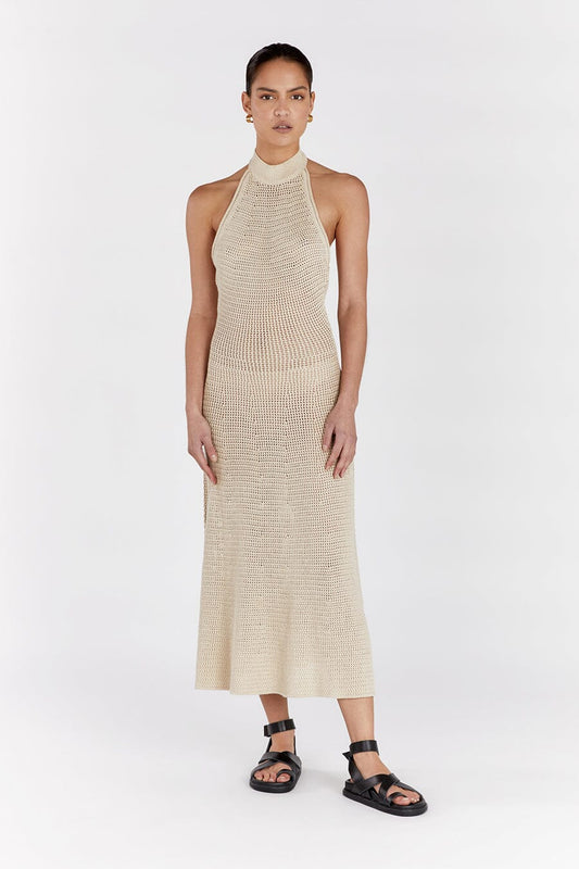 ZADIE NATURAL CROCHET MIDI DRESS Clothing DISSH Boutiques L NATURAL