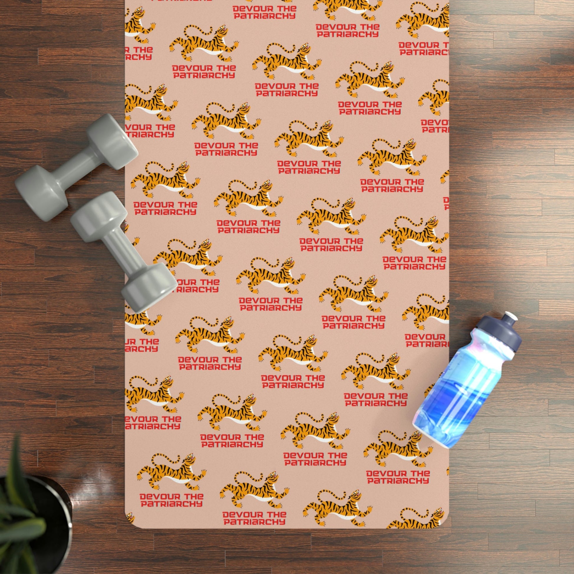 Devour the Patriarchy 🐅 Rubber Yoga Mat with Feminist Tiger Motif