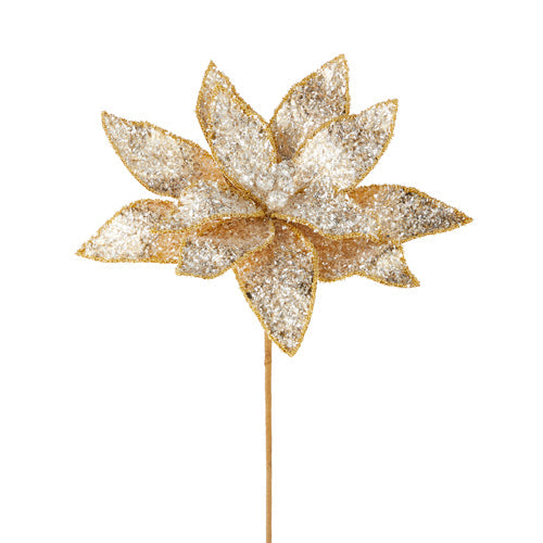 Crystal Glitter and Beaded Edge Poinsettia Stem 20"