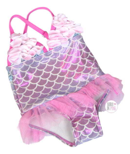Floatmini Floral Top Metallic Rainbow Mermaid Scales Tutu Toddler Bathing Suit