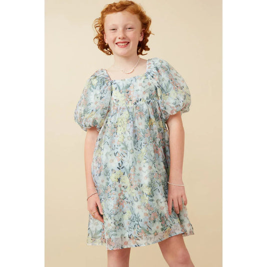 Floral Organza Puff Sleeve Dress