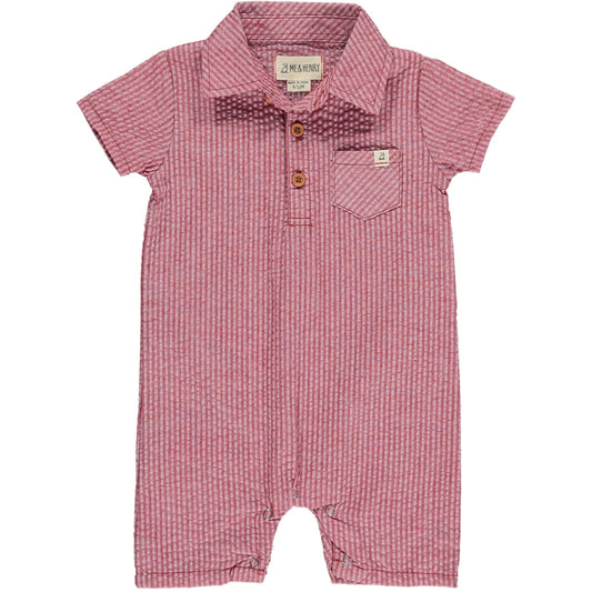 Me & Henry Sandy Coral Seersucker Polo Romper