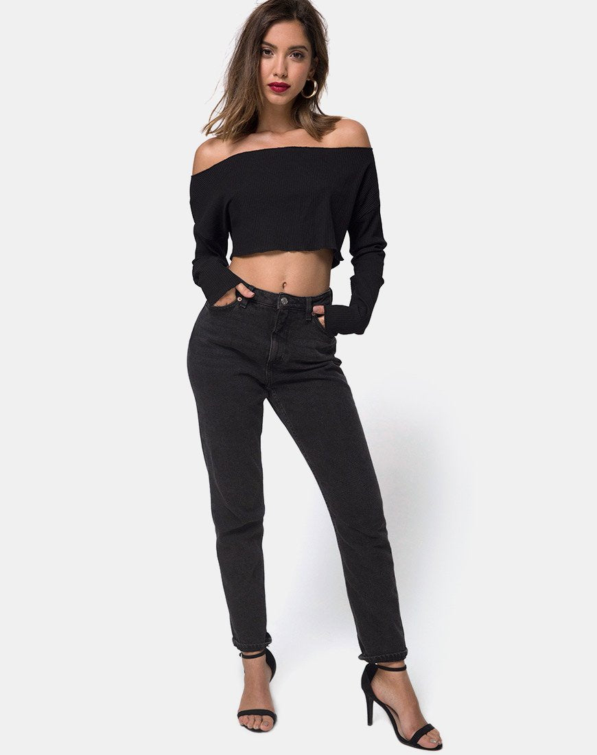 Moss Crop Jumper in Black Rib